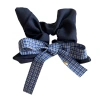 New high-intelligence style ~ Blue retro checkered square scarf large intestine hair tie, fashionable denim webbing bow hair tie Item Picture